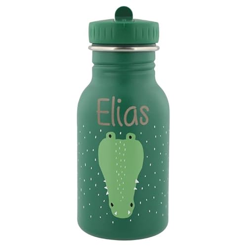 Personalisierte Trinkflasche aus Edelstahl von Trixie Baby Gravur des Namens (350 ml, Krokodil) von Elfenstall