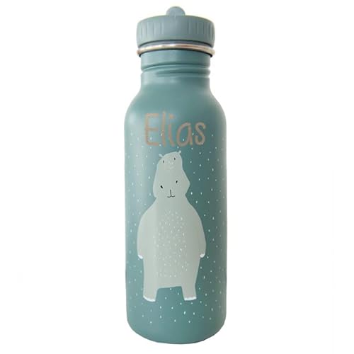 Personalisierte Trinkflasche aus Edelstahl von Trixie Baby Gravur des Namens (500 ml, Hippo) von Elfenstall