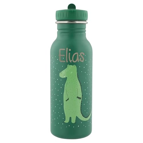 Personalisierte Trinkflasche aus Edelstahl von Trixie Baby Gravur des Namens (500 ml, Krokodil) von Elfenstall