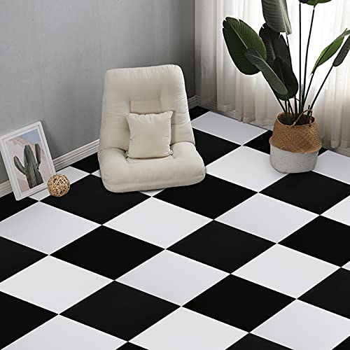 Elffloor PVC Bodenbelag Selbstklebende Schwarz Weiss Vinyl-Fliesen Vinylboden Dielenboden Medio Dünn Fliesen für Fußbodenheizung Wasserdicht 30X30cm 10 Stück von Elffloor