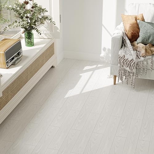 Vinylboden Selbstklebend PVC Bodenbelag Selbstklebend Fliesen Vinyl Holzoptik Bodenaufkleber Wasserdicht Verschleißfest für Küche Wohnzimmer Badezimmer Weiß Holz 15X90cm von Elffloor