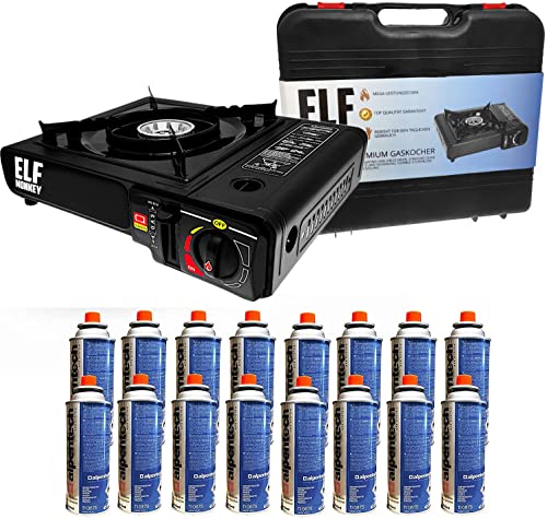 Elfmonkey Gaskocher mit Koffer inklusive 16 Gaskartuschen | Ideal für Camping oder Fondue | Überhitzungsschutz | Gaskoffer Gas Kocher Grill Campingkocher Elfmonkey Gaskocher mit Koffer inklusive 16 Gaskartuschen | Ideal für Camping oder Fondue | Überhitzungsschutz | Gaskoffer Gas Kocher Grill Campingkocher von Elfmonkey