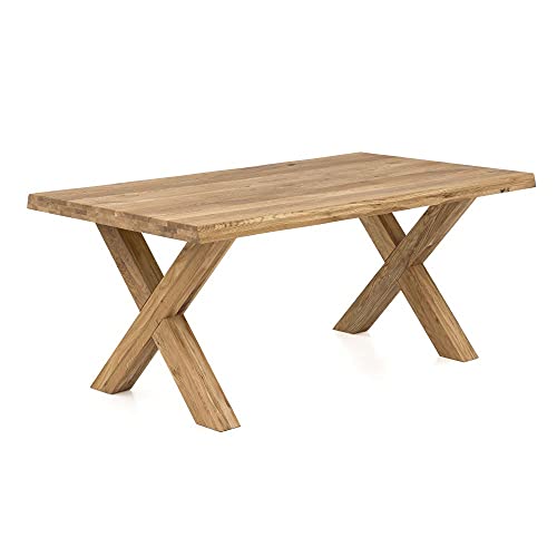 Esstisch Tisch Baumkante mit Holzgestell X-Form Eiche 100 x 240cm von Elfo
