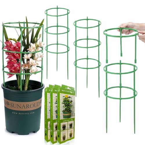 Elfzone Tomatenkäfig – Tomaten-Pflanzenstütze für Tomaten, Rankgitter, Pflanzenstütze für Töpfe und Garten, Klettergemüse, Pflanzen, Blumen, Pflanzenstecker für Zimmerpflanzen, 3 Stück von Elfzone