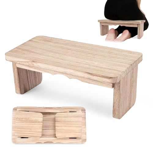 Elfzone Tritthocker aus Holz, Zen-Meditationshocker, Kniebank für Achtsamkeitsübung, Teezeremonie und Entspannung, ergonomisches Design für Komfort und Unterstützung im Haushalt von Elfzone
