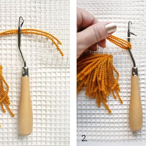 ElgnAura Glass Fiber Rug Blank Rug Hooking Mesh Fabric DIY Handmade Crocheting Carpet Accessory Tools (Grid cloth 50cm + wooden handle crochet) von ElgnAura