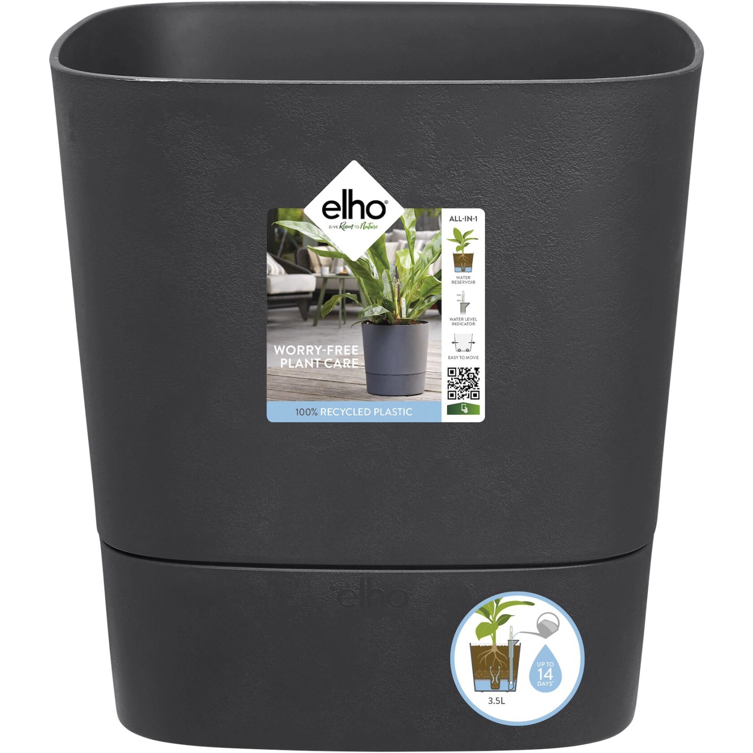 Elho Blumentopf Greensense Aqua Care Eckig 30,2 cm x 29,5 cm Holzkohlegrau von Elho