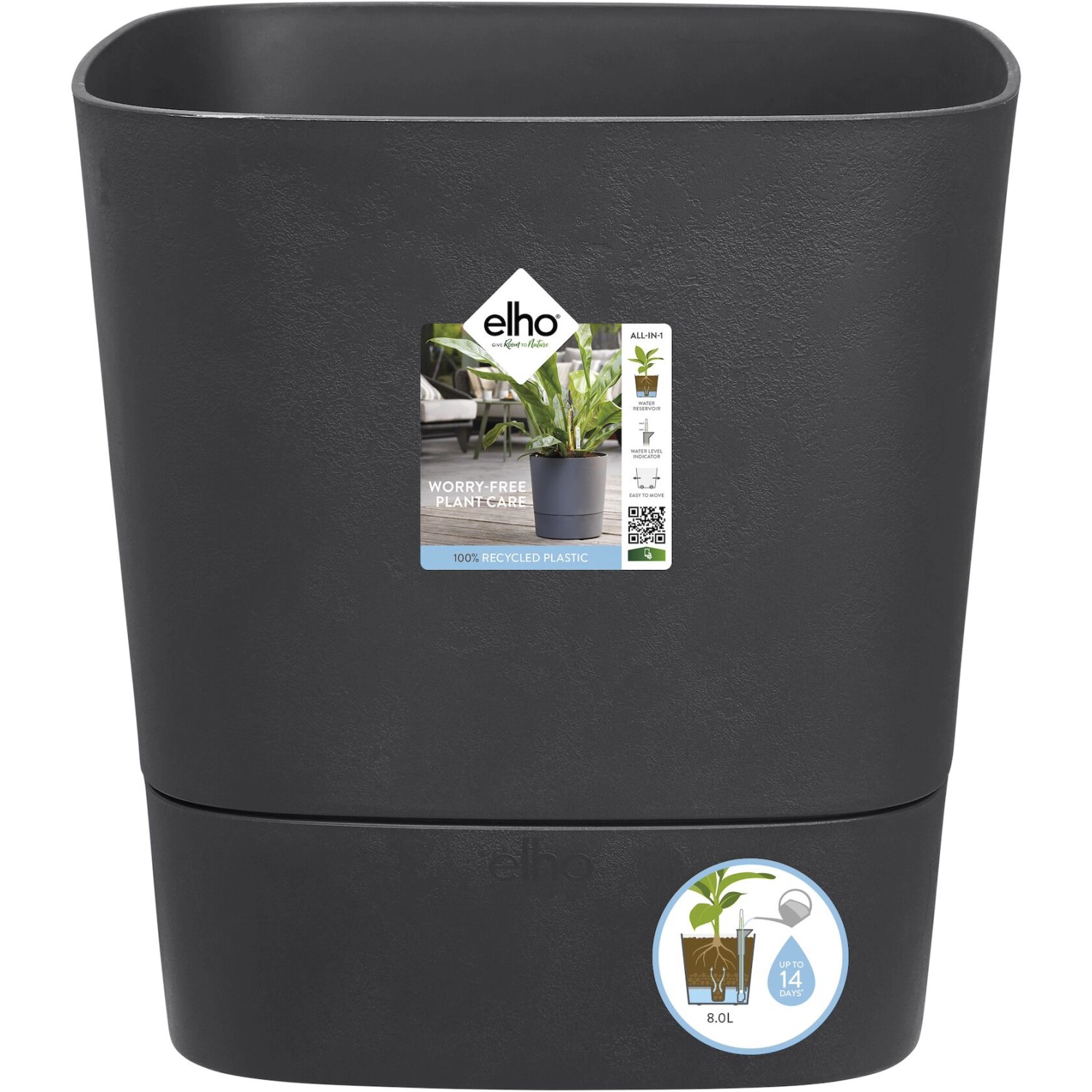 Elho Blumentopf Greensense Aqua Care Eckig 38,9 cm x 38 cm Holzkohlegrau von Elho