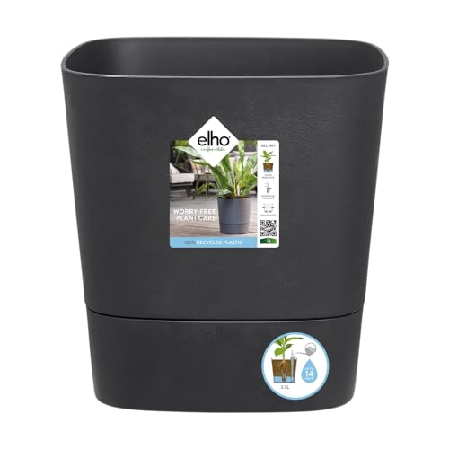 Elho Greensense Aqua Care Quadrat 30 - Blumentopf für Innen & Außen - Ø 29.5 x H 30.2 cm - Grau/Holzkohlengrau von Elho