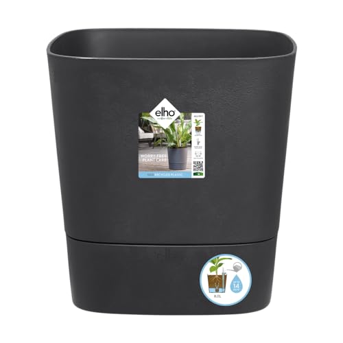 elho Greensense Aqua Care Quadrat 38 mit Integrierte Wasserspeicher - Blumentopf für Innen & Außen - 100% Recyceltem Plastik - Ø 38.0 x H 38.9 cm - Grau/Holzkohlengrau von elho
