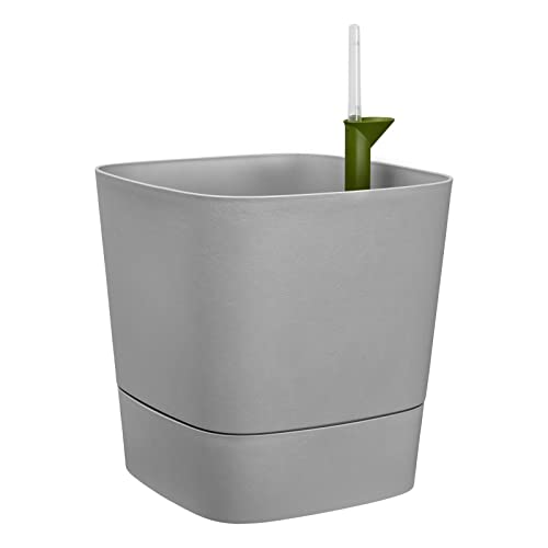 elho Greensense Aqua Care Quadrat 38 mit Integrierte Wasserspeicher - Blumentopf für Innen & Außen - 100% Recyceltem Plastik - Ø 38.0 x H 38.9 cm - Grau/Light Beton von elho