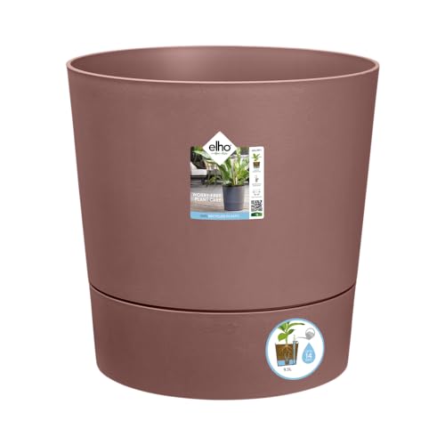 elho Greensense Aqua Care Rund 35 mit Integrierte Wasserspeicher - Blumentopf für Innen & Außen - 100% Recyceltem Plastik - Ø 34.5 x H 34.1 cm - Braun/Lehmbraun von elho