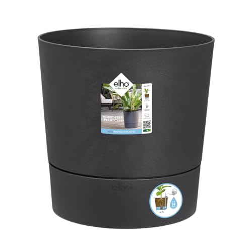 elho Greensense Aqua Care Rund 35 mit Integrierte Wasserspeicher - Blumentopf für Innen & Außen - 100% Recyceltem Plastik - Ø 34.5 x H 34.1 cm - Grau/Holzkohlengrau von elho