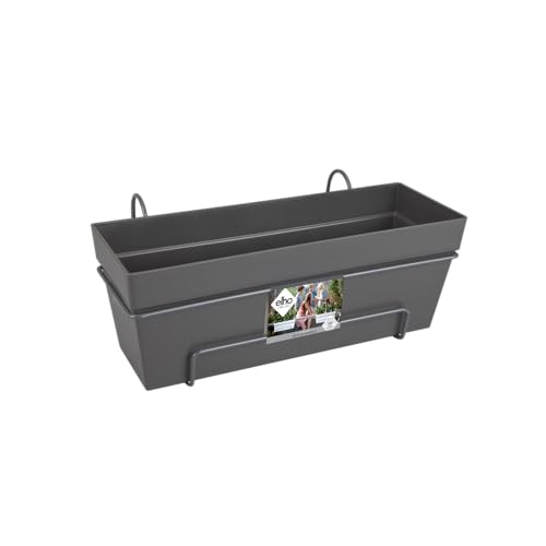 elho Loft Urban Balkonkasten Allin 1 50 - Übertopf für Balkon & Außen - Ø 49.0 x H 20.5 cm - Schwarz/Anthrazit von elho