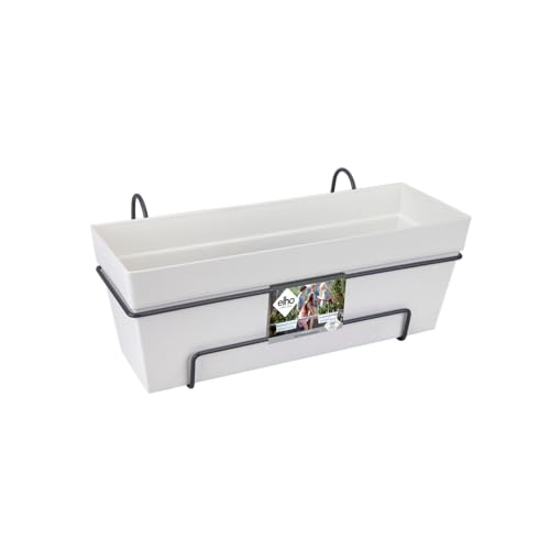 elho Loft Urban Balkonkasten Allin 1 50 - Übertopf für Balkon & Außen - Ø 49.0 x H 20.5 cm - Weiß/Weiss von elho