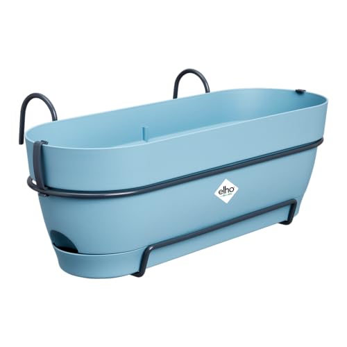 elho Vibia Campana Balkonkasten Allin1 50 mit Wasserreservoir - Blumentopf Balkongeländer - 100% recyceltem Plastik - Ø 50.4 x H 17.7 cm - Blau/Vintage Blau von elho