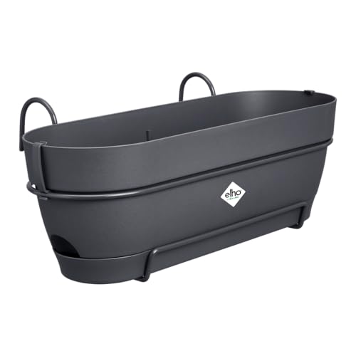 elho Vibia Campana Balkonkasten Allin1 50 mit Wasserreservoir - Blumentopf Balkongeländer - 100% recyceltem Plastik - Ø 50.4 x H 17.7 cm - Schwarz/Anthrazit von elho