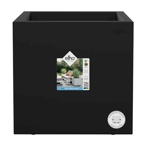 elho Vivo Next Quadrat 30 - Blumenkasten für Innen & Außen - 100% Recyceltem Plastik - L 29.5 x H 29.5 cm - Schwarz/Living Schwarz von elho