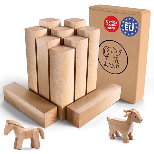 Eli® Schnitzholz Linde - 10er Pack Holzblock - welches Lindenholz zum Schnitzen oder drechseln - Schnitzvorlage - Schnitzset Holz Rohlinge - Kantholz - Holz für Erwachsene und Kinder - Bastelset von Eli