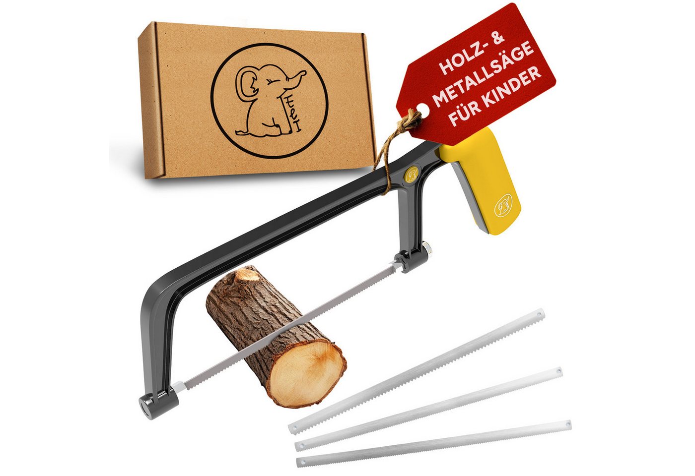 Eli Handsäge Kindersäge ab 6 Jahre inkl. 4 Sägeblätter für Holz und Metall (echte Bügelsäge zum Basteln, werkeln – reparieren für alle Baumeister und Bauarbeiter), beidhändig für Jungen und Mädchen von Eli