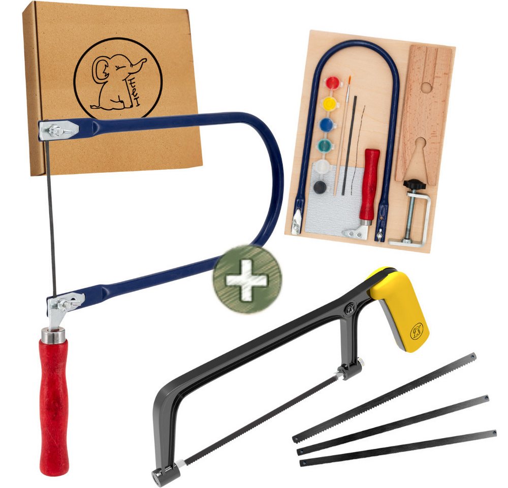 Eli Handsäge Kindersäge ab 6 Jahre inkl. 4 Sägeblätter für Holz und Metall (echte Bügelsäge zum Basteln, werkeln – reparieren für alle Baumeister und Bauarbeiter), beidhändig für Jungen und Mädchen von Eli