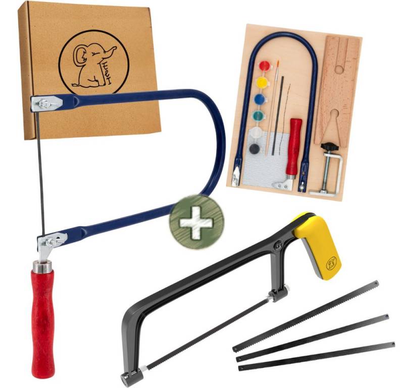 Eli Handsäge Kindersäge ab 6 Jahre inkl. 4 Sägeblätter für Holz und Metall (echte Bügelsäge zum Basteln, werkeln – reparieren für alle Baumeister und Bauarbeiter), beidhändig für Jungen und Mädchen von Eli