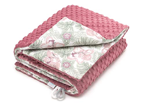 ELIMELI Minky Babydecke Kuscheldecke Krabbeldecke - super weichem Minky Dots Polar Fleece und Baumwolle mit Füllung | Baby Decke 75x100 hoch Qualität (Rosa - Blumen) von ELIMELI