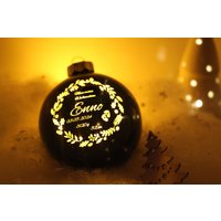 Beleuchtete Personalisierbare 8 cm Christbaumkugel Aus Glas, Babygeschenk Mit Geburtsdaten, Geschenkidee Zur Geburt von ElianiShop