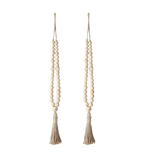 Farmhouse Wood Curtain Tiebacks with Tassels Hooks for Drapes Set of 2, Boho Wooden Bead Curtain Wood Ties, Curtain Holdbacks Home Decor for Drapes Curtain Tie Backs Drape Holders for Wall von Elifel