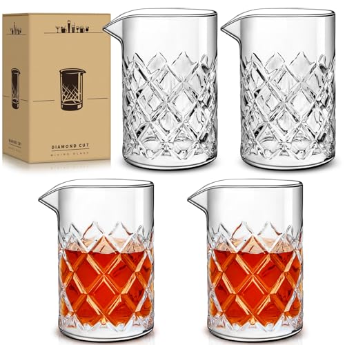 Eligara Cocktail Mixing Glass,Crystal Mixer Glas Cocktail Shaker, Thick Bottom Krug für Martini, Rühren Glas Pitcher Cocktail-Sets, für Craft Bars und professionelle Barkeeper (18 oz, 4 Pack) von Eligara