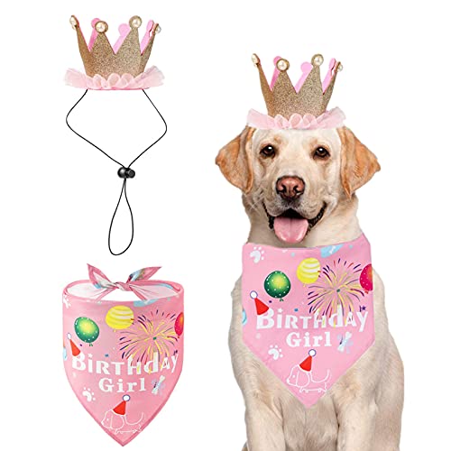 Hundehut Bandana Set, Haustier Hund Katze Geburtstagshut Schal Kostüm Partyzubehör für kleine mittelgroße Hunde (Rosa Schal & Krone) von Elionless