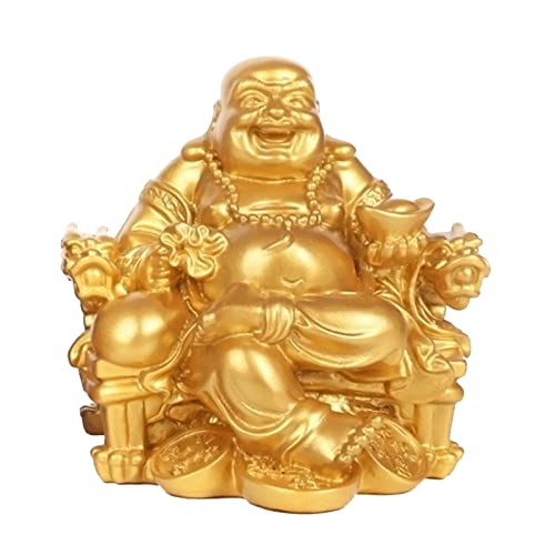 Lachender Buddha-Statue, chinesische Feng Shui Lachender Buddha-Figur Ornament Home Office Dekoration ziehen Reichtum und Glück an (Gold) von Elionless