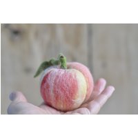 Nadelfilz Handgemacht Pfirsich Mit Blatt in Lebensgröße, Wolle Früchte Für Teller von ElisFeltCraftEU