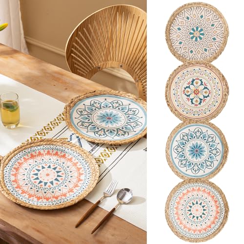 Elistonie 4er Set Boho Runde Tischsets Handgewebte Baumwolle Wasserhyazinthe Platzsets Hitzebeständige Essmatten Vintage Rustikale Tischsets Waschbar Kaffee Bar Mat Tischdekoration für Party Bankett Elistonie 4er Set Boho Runde Tischsets Handgewebte Baumwolle Wasserhyazinthe Platzsets Hitzebeständige Essmatten Vintage Rustikale Tischsets Waschbar Kaffee Bar Mat Tischdekoration für Party Bankett von Elistonie