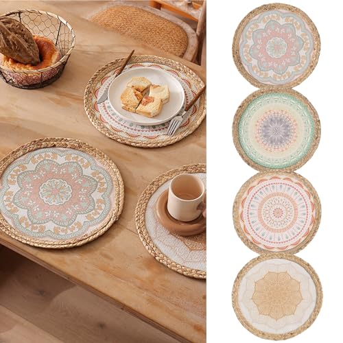Elistonie 4er Set Boho Runde Tischsets Handgewebte Baumwolle Wasserhyazinthe Platzsets Hitzebeständige Essmatten Vintage Rustikale Tischsets Waschbar Kaffee Bar Matte Tischdekoration für Party Elistonie 4er Set Boho Runde Tischsets Handgewebte Baumwolle Wasserhyazinthe Platzsets Hitzebeständige Essmatten Vintage Rustikale Tischsets Waschbar Kaffee Bar Matte Tischdekoration für Party von Elistonie
