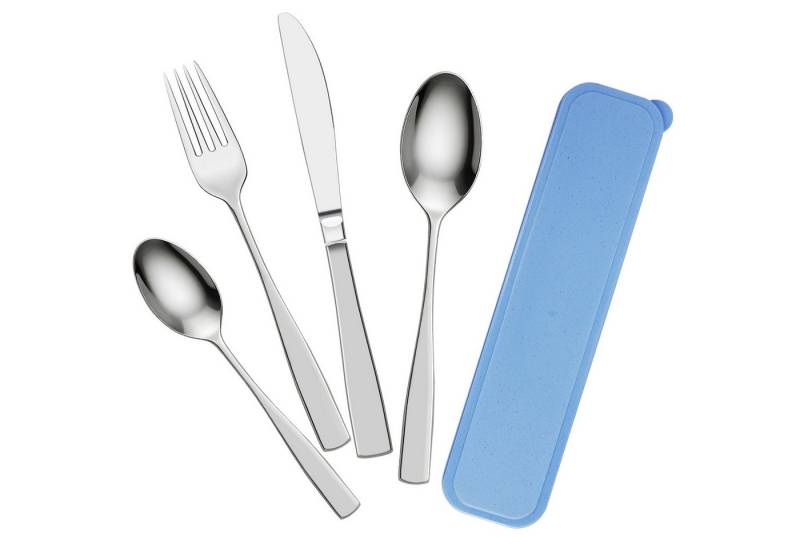 ElitVita Besteck-Set Camping Besteck, 5 Stück Edelstahl Reisebesteck mit Etui, für Outdoor (4-tlg), 1 Personen, Edelstahl, mit Löffel Gabel Steakmesser, für Reise Wandern Arbeit Schule von ElitVita