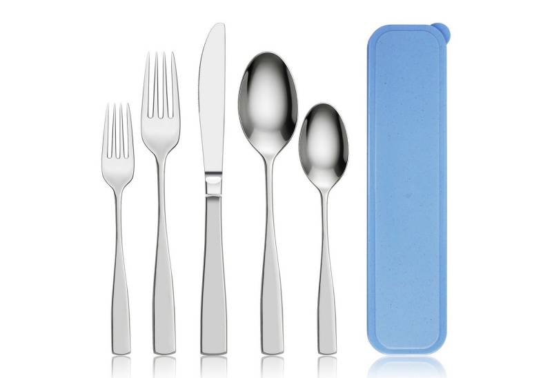 ElitVita Besteck-Set Camping Besteck, 5 Stück Edelstahl Reisebesteck mit Etui, für Outdoor (5-tlg), 1 Personen, Edelstahl, mit Löffel Gabel Steakmesser, für Reise Wandern Arbeit Schule von ElitVita