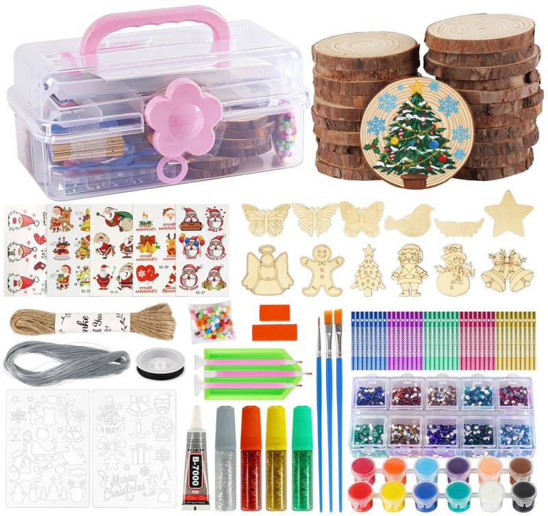 ElitVita Christbaumschmuck 22 Stück Holzscheiben, 8-9cm, mit 8 Stück Windspiel Bastelset (22-tlg), Unbehandeltes Naturholz, für Weihnachtsbaum Weihnachtsdeko Handwerk von ElitVita