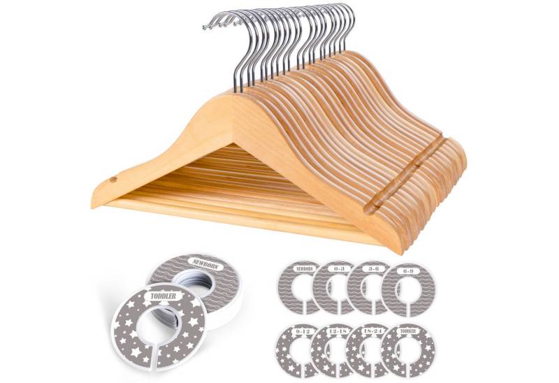 ElitVita Kleiderbügel Baby Holz Kinderkleiderbügel, mit Hosensteg und Kleidungsteiler, (20-tlg), Mit 360° drehbarer Haken und Einschnitt, für Baby Kinderkleidung von ElitVita