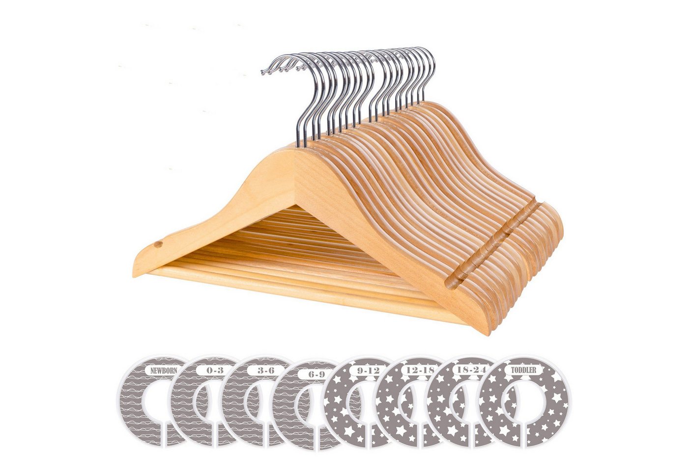 ElitVita Kleiderbügel Baby Holz Kinderkleiderbügel, mit Hosensteg und Kleidungsteiler, (50-tlg), Mit 360° drehbarer Haken und Einschnitt, für Baby Kinderkleidung von ElitVita