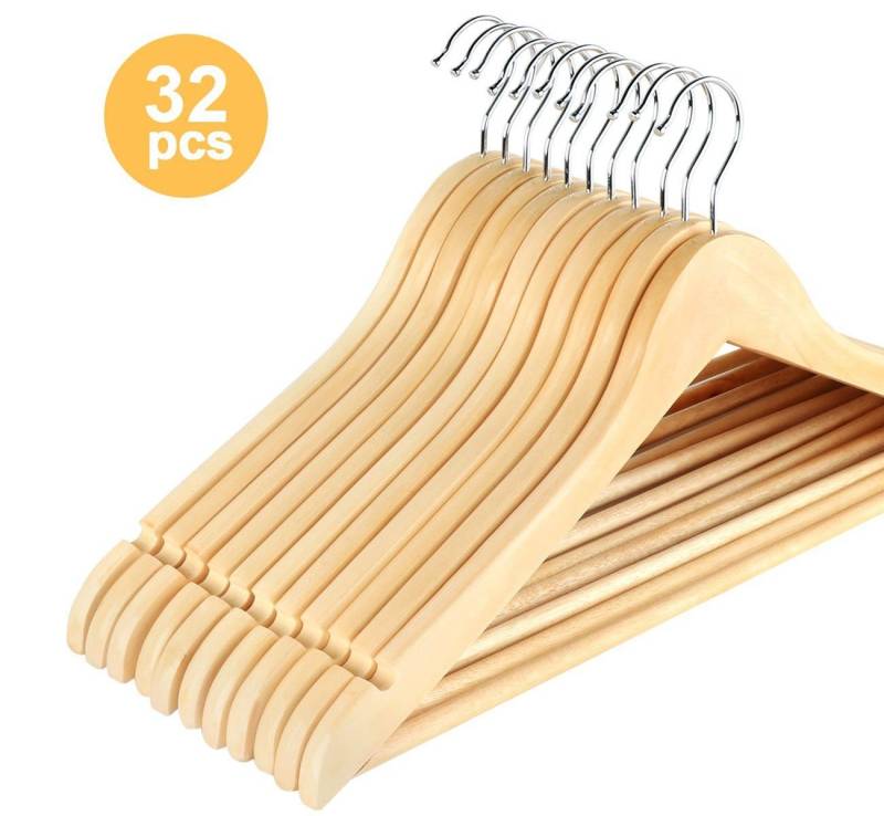 ElitVita Kleiderbügel Holzbügel, mit 360 ° Drehbarem Haken, Glatte Oberfläche, (32-tlg), für Erwachsene Kleidung Hosen Röcke Schals von ElitVita