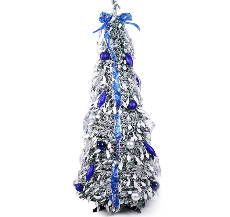 ElitVita Künstlicher Weihnachtsbaum Pop Up Weihnachtsbaum, 150cm, Faltbarer, mit Beleuchtung Schleife, abnehmbarem Standfuß, Christmas Tree für Wohnung Büro Weihnachtsdeko von ElitVita