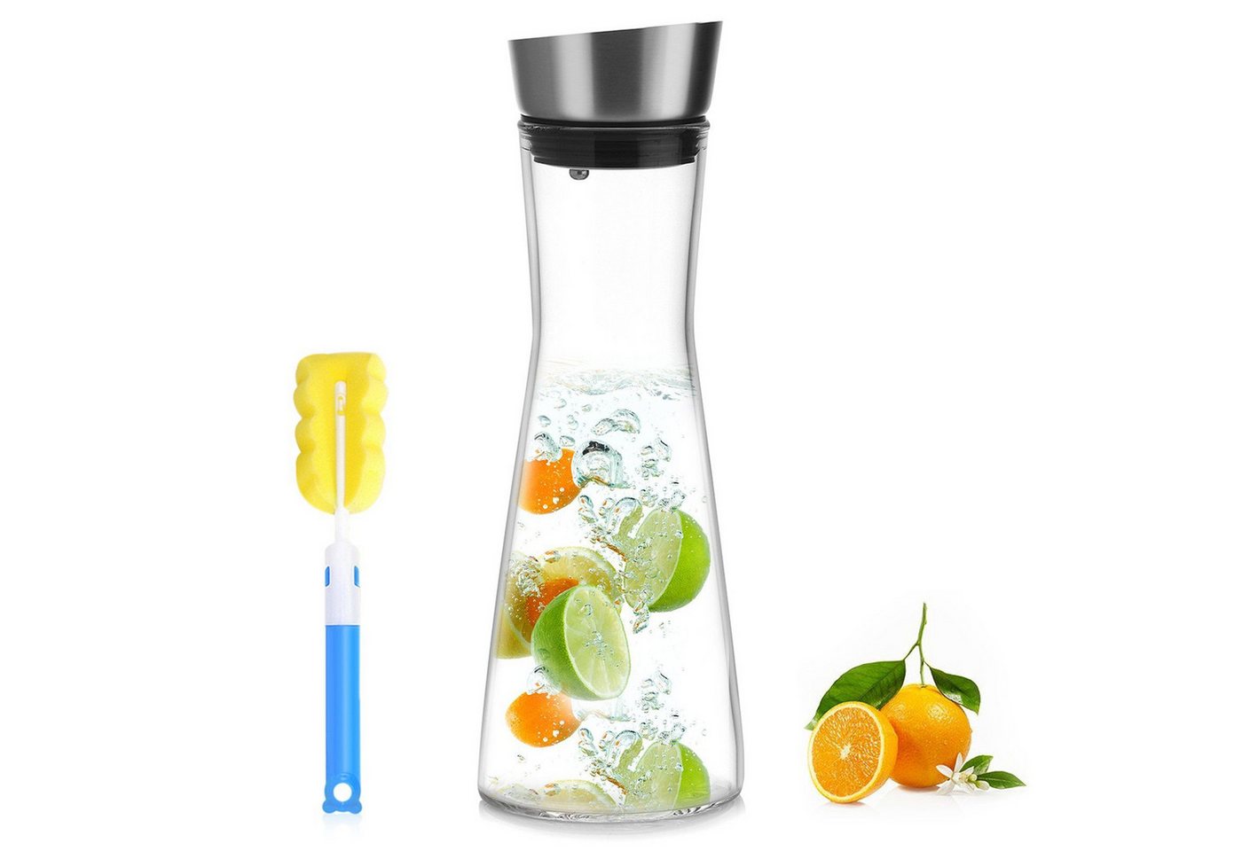 ElitVita Wasserkaraffe 0,9 Liter Wasserkaraffe Glaskaraffe Hitzebeständig Glas Eistee Krug, (1-tlg), für -20°C~130°C Wasser Obstssaft Tee Getränke Milch Kaffee von ElitVita
