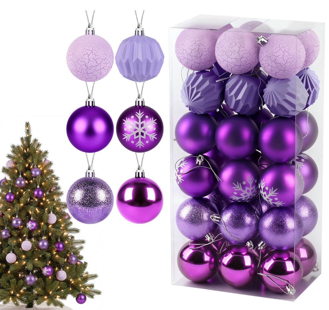 ElitVita Weihnachtsbaumkugel 36er Set Christbaumkugeln, Ø6 cm, Kunststoff, matt, glänzend, bemalte (36 St), perlmuttartigen, unregelmäßig geformte, für Weihnachtsbaum Deko von ElitVita