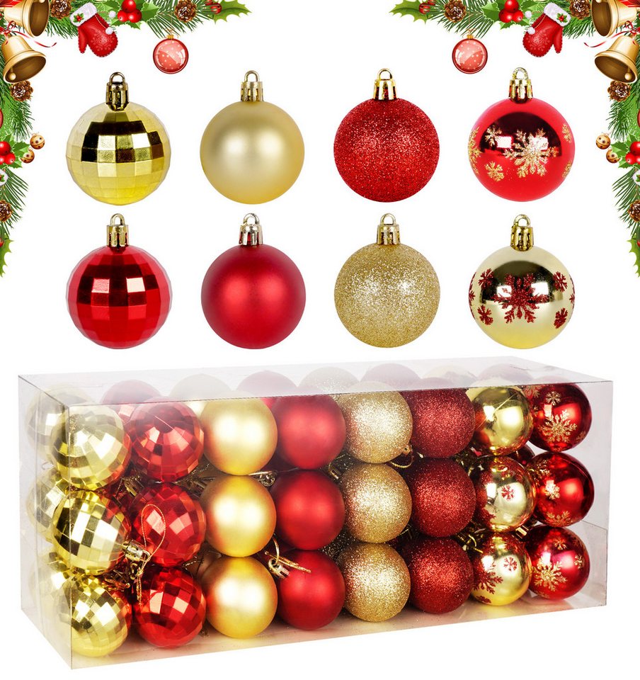 ElitVita Weihnachtsbaumkugel 48 Stücke Weihnachtsbaumkugeln Set Weihnachtsbaumschmuck (48 St), Rot und Gold, Ornamente für Weihnachten Weihnachtsbaum von ElitVita