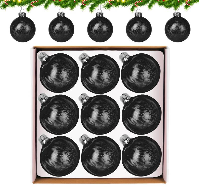 ElitVita Weihnachtsbaumkugel Ø 8cm, Feder Textur Muster, mit Umhängeband (9 St), für Christbaum Girlanden Deko von ElitVita