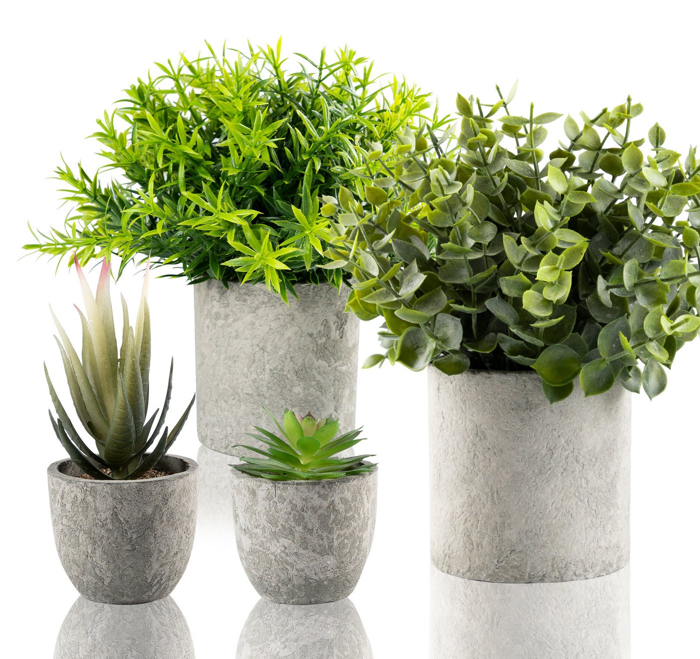 Künstliche Zimmerpflanze Mini Kunstpflanzen mit Töpfen Eukalyptus Rosmarin Babysbreath, ElitVita, Tischdeko Haus Balkon Büro Deko von ElitVita
