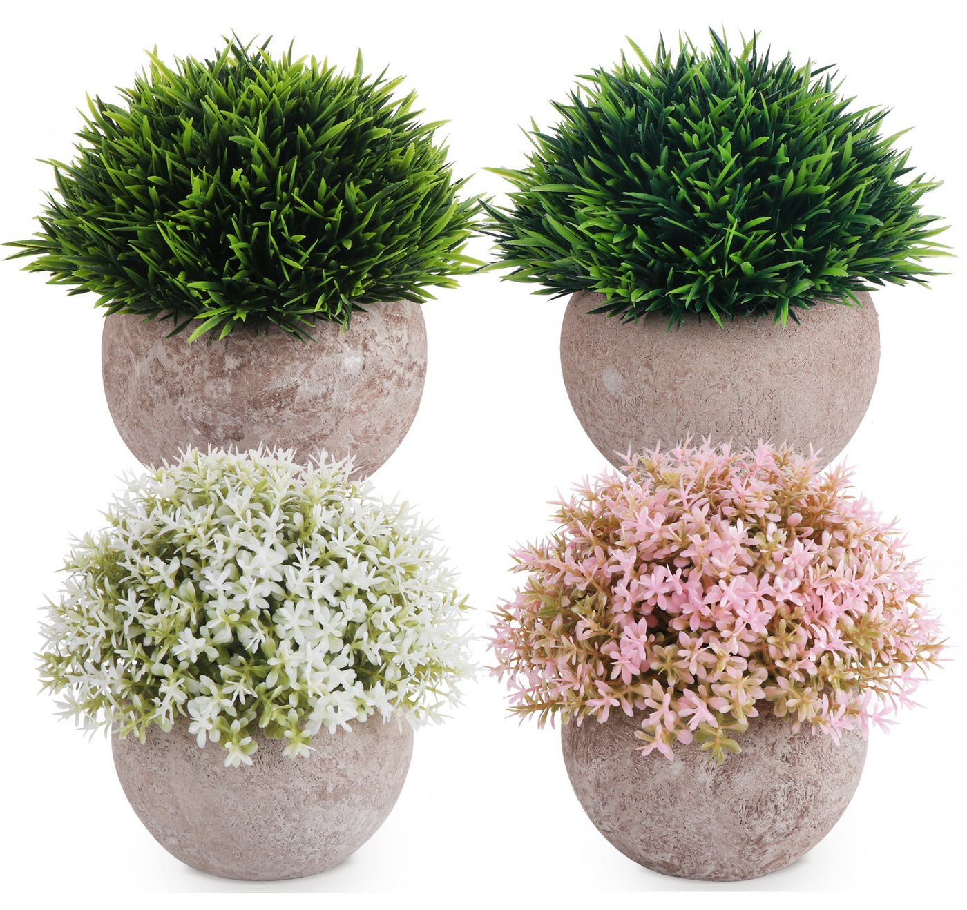 Künstliche Zimmerpflanze Mini Kunstpflanzen mit Töpfen Eukalyptus Rosmarin Babysbreath Soleirolia soleirolii, Kurzblättriges Gras, ElitVita, Tischdeko Haus Balkon Büro Deko von ElitVita
