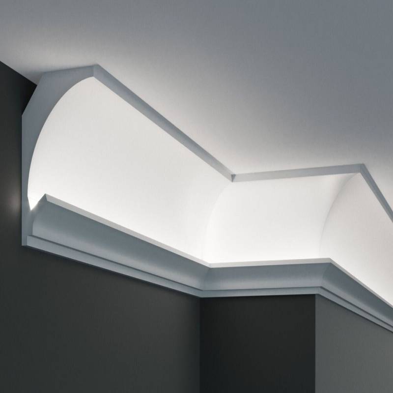 Elite Decor Lichtleiste KD201| Polystyrol 115 x 90 x 1150 mm Weiß Styropor Deckenleiste von Elite Decor