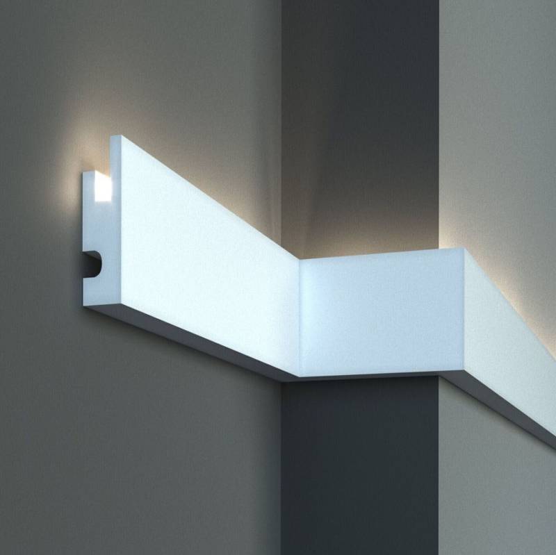 Elite Decor Lichtleiste KD301| Polystyrol 90 x 40 x 1150 mm Weiß Styropor Deckenleiste von Elite Decor